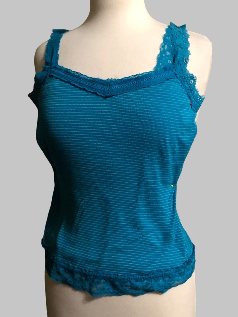 Vintage Y2K Eyeshadow Lace Trim Camisole Tank Top Turquoise Striped Small